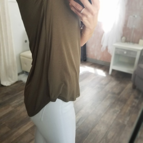 S🅾️LD OUT Ava Basic V-Neck Tee Olive Modal Top - Picture 3 of 6
